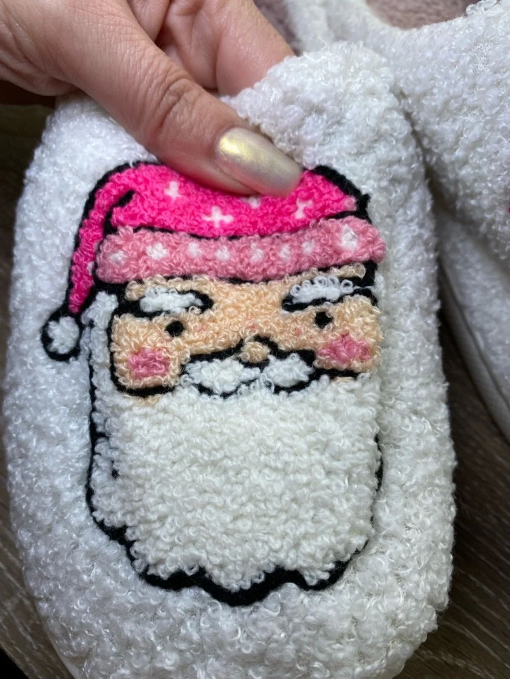 NEW White Santa Slippers with Pink Hat Accent